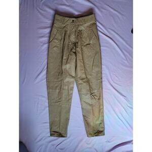 VINTAGE TOFFS Genuine Leather Pants High Waisted Pleated Tapered S khaki/beige